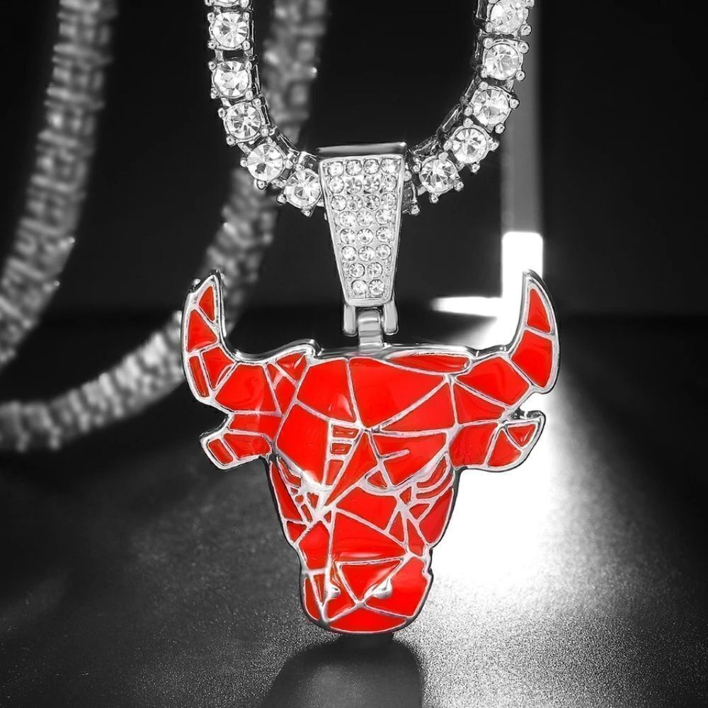Red Cracked Bulls Tennis Necklace Set